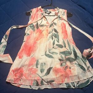 DKNY Pleated Tie-Neck Shell